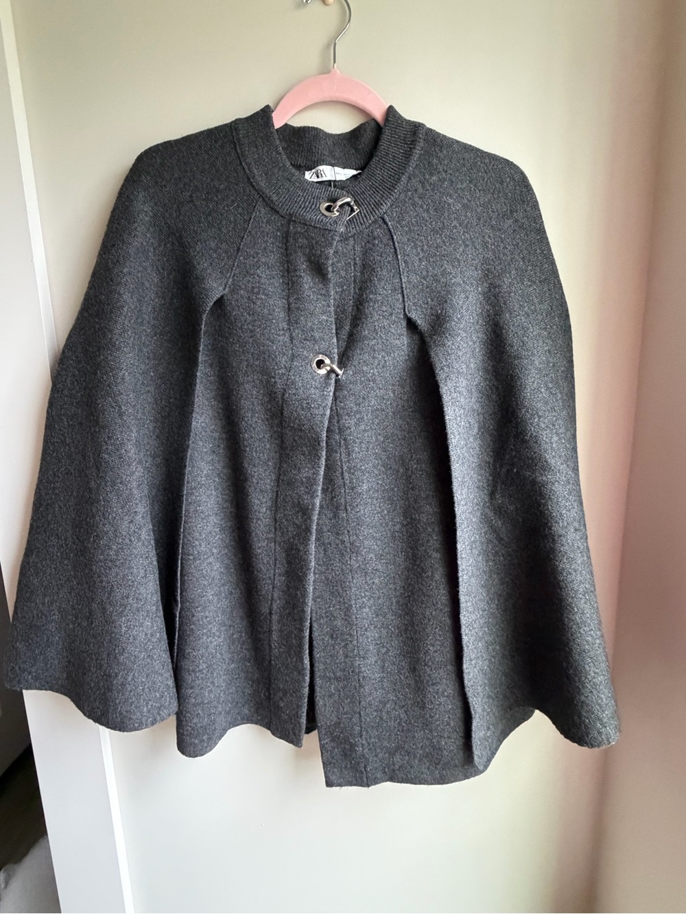 Zara Dark Gray Cape Sweater with Toggle Closures
